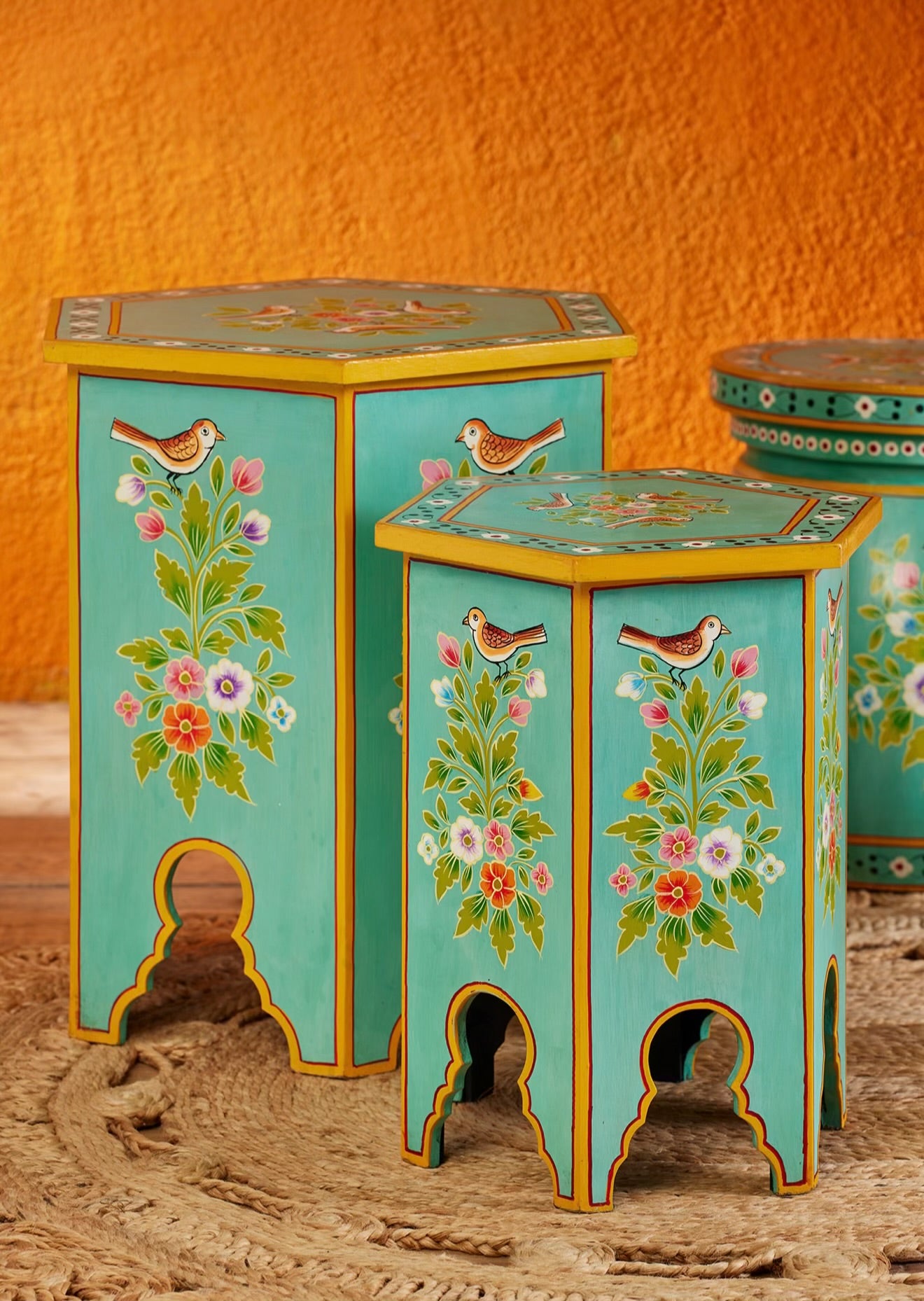 The Chaman Tables – Set of 2 Hand-Painted Pakistani Side Tables